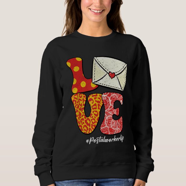 Retro Groovy LOVE Letter Envelope Leopard Postal W Sweatshirt (Front)