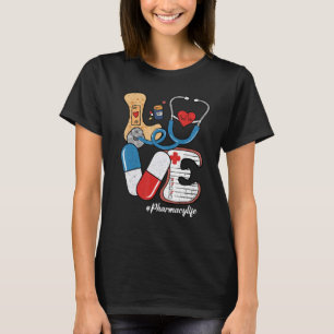 Retro Groovy LOVE Stethoscope Pill Pharmacy Life P T-Shirt