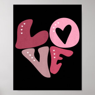 Retro Groovy Love Valentines Day Pink T Shirt Poster