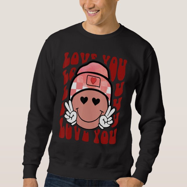 Retro Groovy Love You Smile Face Cute Valentine Sweatshirt (Front)