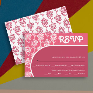 Retro groovy magenta and pink 70s wedding RSVP