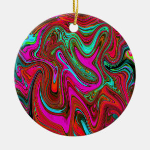 Retro Groovy Magenta, Red and Blue Abstract Art Ceramic Ornament
