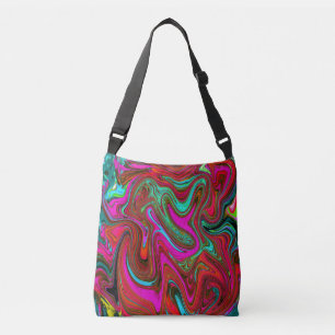 Retro Groovy Magenta, Red and Blue Abstract Art Crossbody Bag