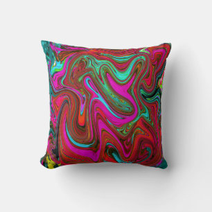 Retro Groovy Magenta, Red and Blue Abstract Art Cushion