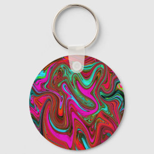 Retro Groovy Magenta, Red and Blue Abstract Art Key Ring