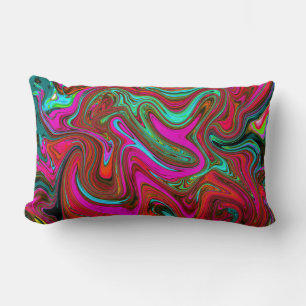 Retro Groovy Magenta, Red and Blue Abstract Art Lumbar Cushion