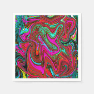 Retro Groovy Magenta, Red and Blue Abstract Art Napkin