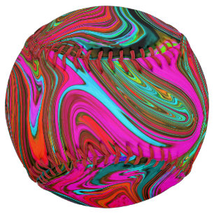 Retro Groovy Magenta, Red and Blue Abstract Art Softball