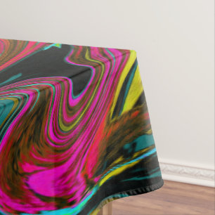 Retro Groovy Magenta, Red and Blue Abstract Art Tablecloth