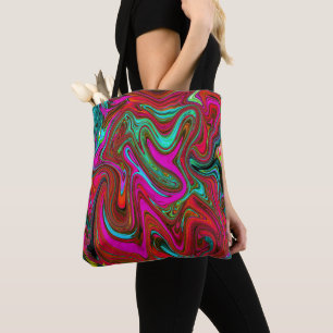 Retro Groovy Magenta, Red and Blue Abstract Art Tote Bag