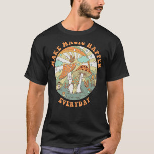 Retro Groovy Make Magic Happen Mushroom Hippie Bot T-Shirt