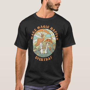 Retro Groovy Make Magic Happen Mushroom Hippie Bot T-Shirt