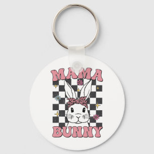 Retro Groovy Mama Bunny Matching Family Easter Mum Key Ring