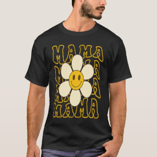 Retro Groovy Mama Daisy Flower Mama Smile Face T-Shirt