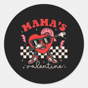 Retro Groovy Mama Is My Valentine Cute Heart Boys Classic Round Sticker