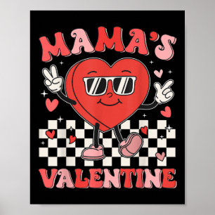 Retro Groovy Mama Is My Valentine Cute Heart Boys  Poster