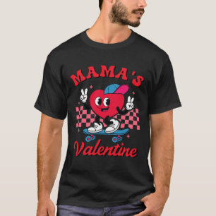 Retro Groovy Mama Is My Valentine Cute Heart Boys T-Shirt