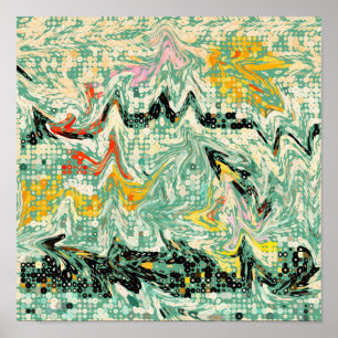 Retro Groovy Marbled Swirl Abstract Pattern Poster