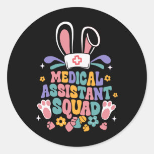 Retro Groovy Medical Istant Squad Bunny Ear Flower Classic Round Sticker