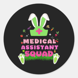 Retro Groovy Medical Istant Squad Bunny Ear Flower Classic Round Sticker