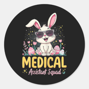 Retro Groovy Medical Istant Squad Bunny Ear Flower Classic Round Sticker