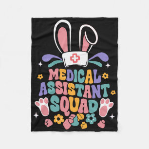 Retro Groovy Medical Istant Squad Bunny Ear Flower Fleece Blanket