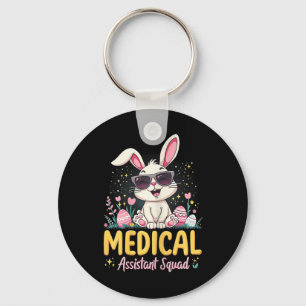 Retro Groovy Medical Istant Squad Bunny Ear Flower Key Ring