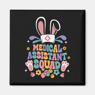 Retro Groovy Medical Istant Squad Bunny Ear Flower Magnet