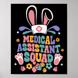 Retro Groovy Medical Istant Squad Bunny Ear Flower Poster