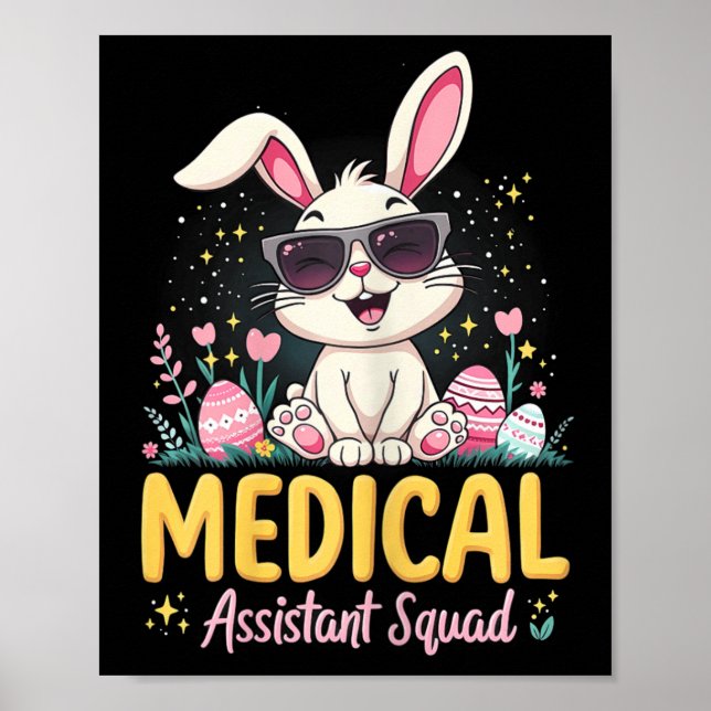 Retro Groovy Medical Istant Squad Bunny Ear Flower Poster (Front)