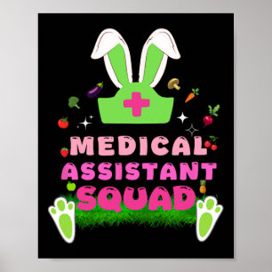 Retro Groovy Medical Istant Squad Bunny Ear Flower Poster