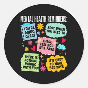 Retro Groovy Mental Health Reminders Mental Health Classic Round Sticker