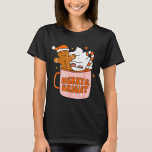 Retro Groovy Merry And Bright Gingerbread Christma T-Shirt