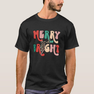Retro Groovy Merry And Bright Leopard Lightning Bo T-Shirt