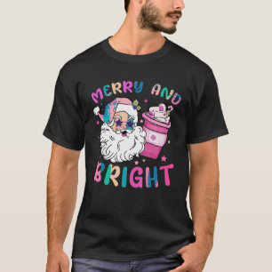 Retro Groovy Merry And Bright Pink Funny Christmas T-Shirt