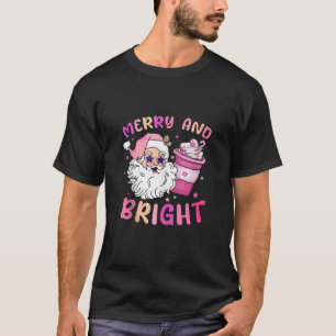 Retro Groovy Merry And Bright Pink Funny Christmas T-Shirt