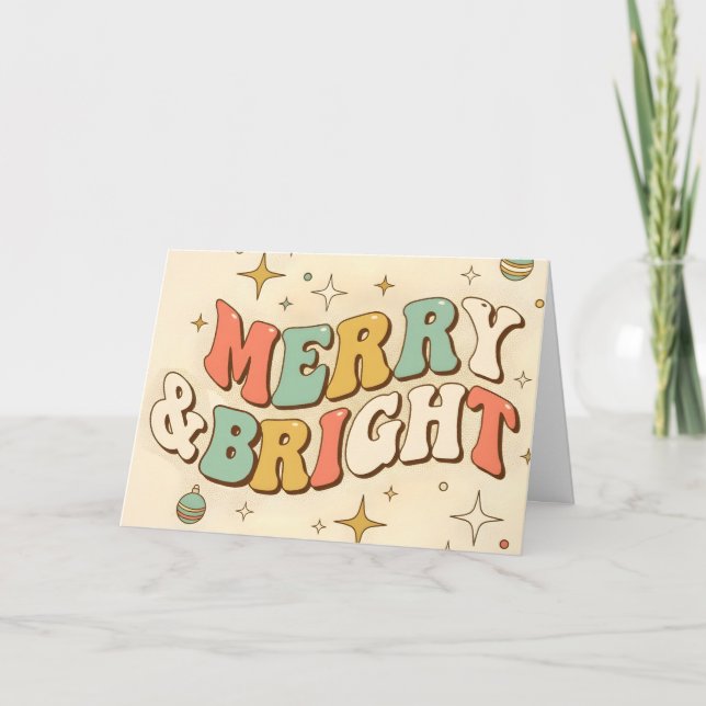 Retro Groovy Merry & Bright Christmas Holiday Card (Front)