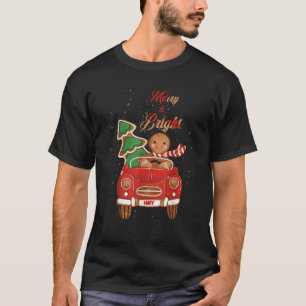 Retro Groovy Merry Bright Gingerbread Christmas Cu T-Shirt