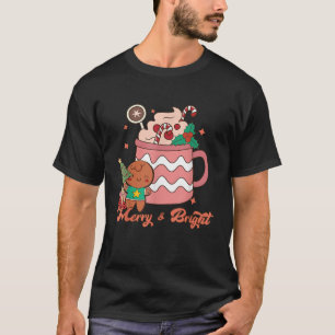 Retro Groovy Merry Bright Gingerbread Christmas Cu T-Shirt