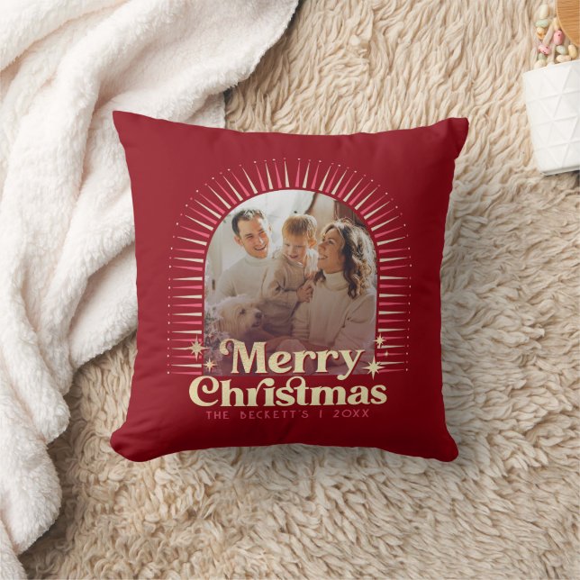 Retro Groovy Merry Christmas Family Photo Cushion (Blanket)