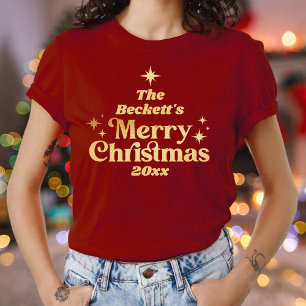 Retro Groovy Merry Christmas Holiday Family T-Shirt