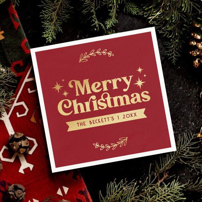 Retro Groovy Merry Christmas Holiday Napkin (Creator Uploaded)