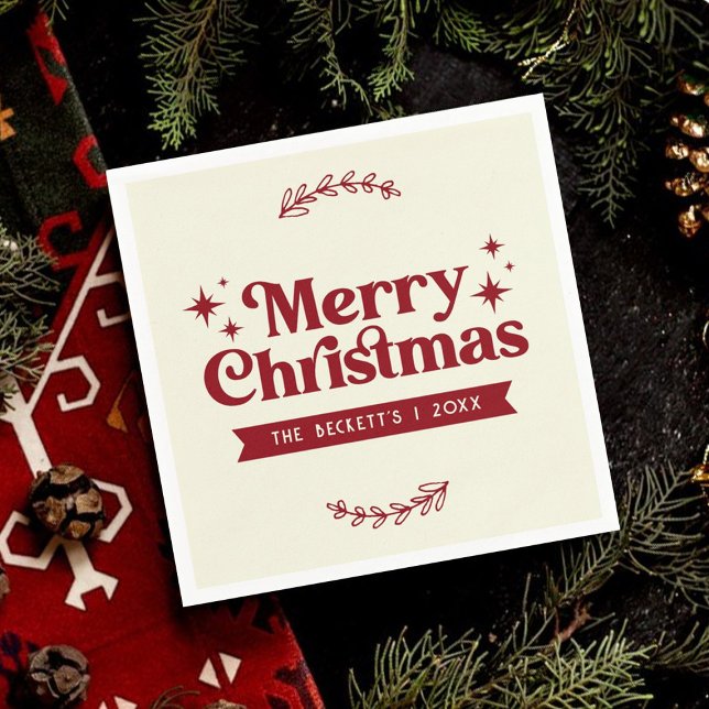 Retro Groovy Merry Christmas Holiday Napkin (Creator Uploaded)