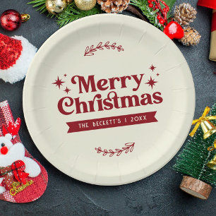 Retro Groovy Merry Christmas Holiday Paper Plate