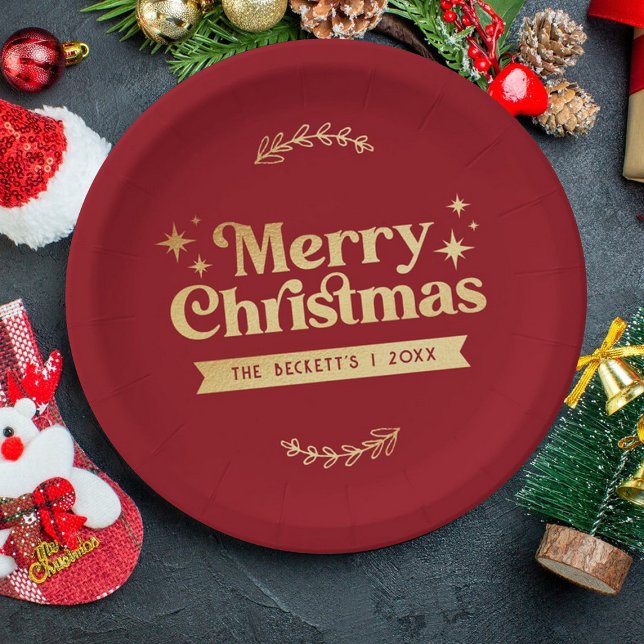 Retro Groovy Merry Christmas Holiday Paper Plate (Creator Uploaded)