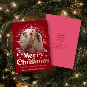 Retro Groovy Merry Christmas Photo Holiday Card