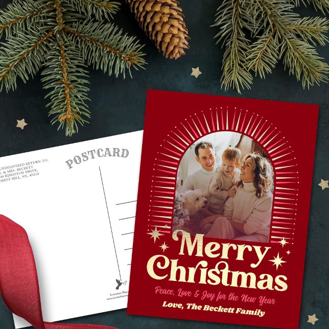 Retro Groovy Merry Christmas Photo Holiday Postcard (Creator Uploaded)