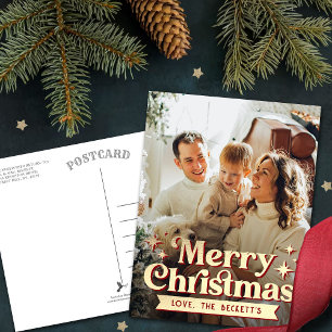 Retro Groovy Merry Christmas Photo Holiday Postcard