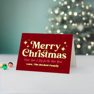 Retro Groovy Merry Christmas Photo Real Foil Holiday Card