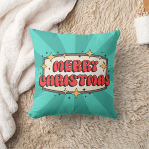 Retro groovy merry christmas text cushion